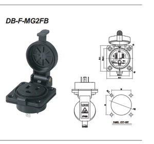 Prise extérieure étanche DFL1025 avec couvercle étanche IP66 15A 125V, prise industrielle carrée avec couvercle rond - Product Image 1