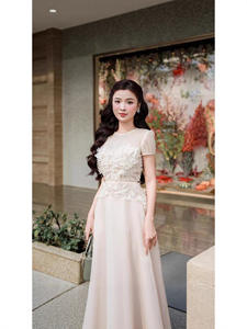 Nuevo producto, vestido de cola de pez de alta calidad para mujer, blanco, elegante, cuello redondo, manga corta, flor 3D, Retro, largo, elegante, vestidos de fiesta - Product Image 5