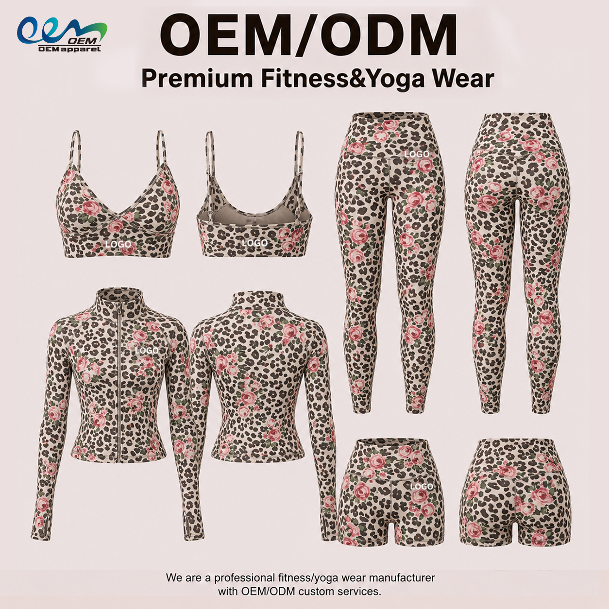 OEM ODM Custom Sublimation Activewear Manufacturer DTG Leopard Floral Digitally Printed AOP Women Yoga Set With Leggings Shorts