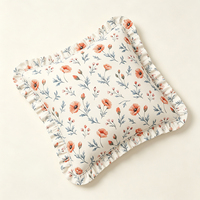 Housse de coussin en coton 100% à imprimé floral coquelicot corail et volants, style vintage, pour canapé, chambre, décoration intérieure, vente en gros