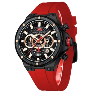 MINI FOCUS MF0468G Men's Red Latest Quartz Watch Movement for Ready Made Chronograph Wristwatch Silicone Strap