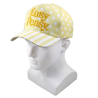 Casquette de baseball 5 panneaux brodée 3D à pois jaunes et rayures, mignonne, pour adolescentes, hommes et femmes adultes – Vente en gros