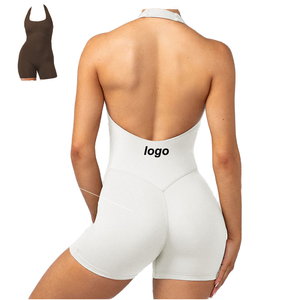 Custom Logo Plus Size Jumpsuit Gym Yoga Wear Sleeveless Shorts <b>Romper</b> Slim Fit Halter Bodysuit <b>Women</b> Tummy Control Pilates - Product Image 1