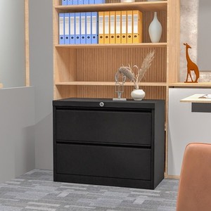 Armoire de classement latérale moderne pliable à 2 tiroirs en acier avec serrure à clé pour le bureau à domicile et le rangement d'appartement - Product Image 2