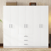 Armoire en bois blanche à 6 portes, armoire de chambre à coucher avec grands tiroirs, penderie avec barres de suspension, armoire de rangement pour vêtements