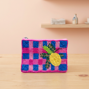 Bolso de mano colorido a cuadros con cuentas, apliques de frutas y cierre de cremallera, con detalles decorativos para mujer - Product Image 4