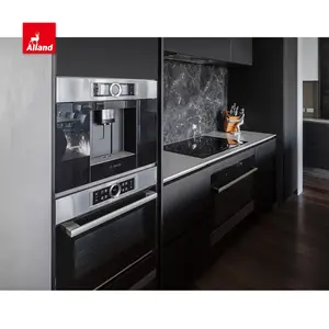 AllandCabinet Modern stil lüks siyah kontrplak kulpsuz mutfak dolabı ada dolabı ile