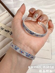 Xinfly Fashion's Beautiful Fine <b>Bracelet</b> Jewelry Pure <b>Silver</b> 99.9 Good Luck Butterfly Enamel <b>Bangle</b> - Product Image 2