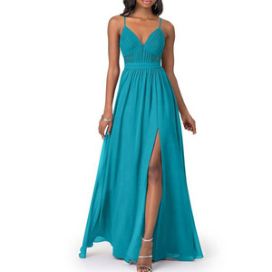 Abito estivo traspirante personalizzato con scollo a v senza maniche pieghettato a-line Split Maxi Dress da donna elegante pieghettato da sera l <span class=keywords><strong>Dre</strong></span> - Product Image 1