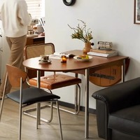 Table à manger ovale pliable, plateau en bois de caoutchouc massif, pieds en acier inoxydable poli, gain de place, extensible, style médiéval
