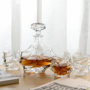 Carafe 5 pièces sans plomb avec 4 verres à l'ancienne Ensemble de carafe à whisky en cristal