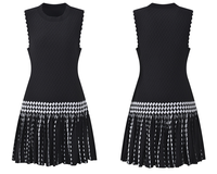 Robe plissée à carreaux en maille pour femme, sans manches, col rond, coupe ajustée et évasée, mini-robe élégante décontractée pour le bureau, Vestidos