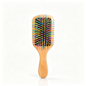 Tragbare Holz-Luftkissen-Haarbürste mit Niedlichen Regenbogen-Gebogenen Nylonborsten für Kinder - Product Image 1