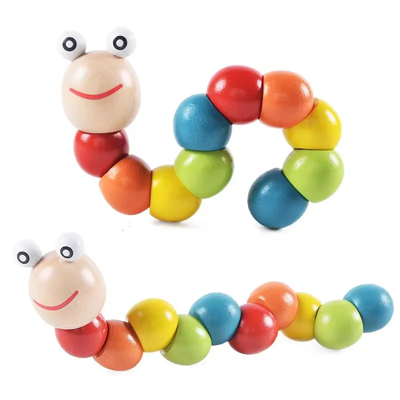 Wooden versatile twisted worm colored caterpillar animal doll puzzle toy
