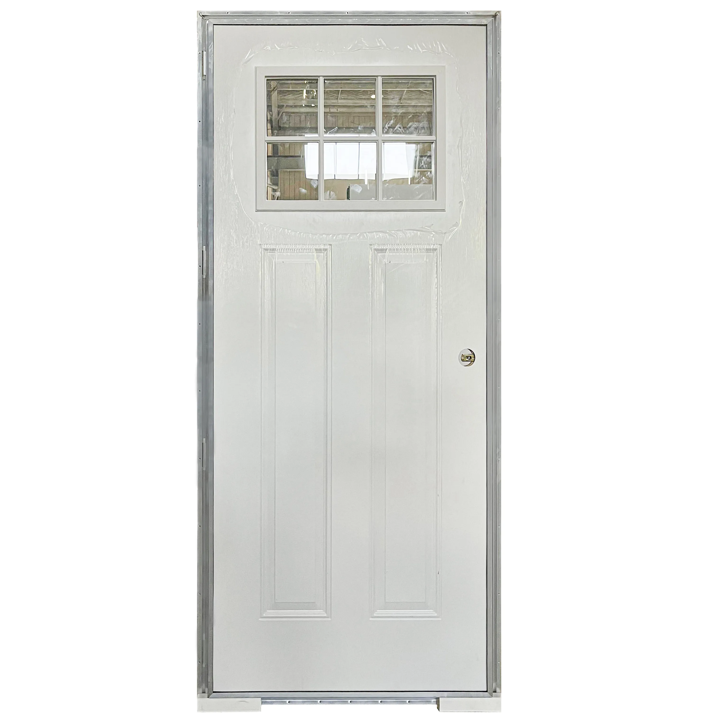Sunburst Window Steel Primed Right Hand Outswing Prehung Door for Mobile house