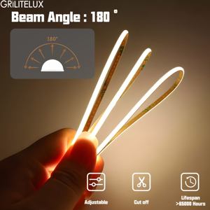 Tira de LED COB de Alta Eficiencia, 4 mm, 400 LED, 24 V, 10 W, Haz de Luz de 120 Grados, Cinta para Proyectos de Iluminación Ambiental de Techo - Product Image 4