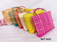Pochette de soirée indienne faite à la main en soie satinée brodée vintage avec perles et deux poignées – Idéale pour le Nouvel An, les mariages et les fêtes