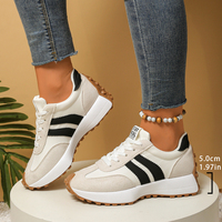 Baskets plateforme pour femme, style Dad Sneakers, à lacets, avec semelle épaisse, motif rayures blanc-noir, décontractées, mode rétro