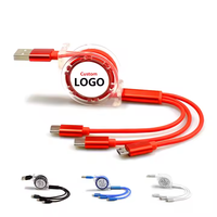 2.4A Retráctil 3 en 1 Datos de carga Cable USB Cargador USB de teléfono móvil de carga rápida multifuncional para regalo