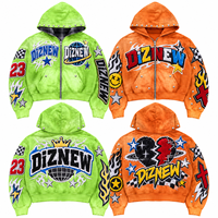 DiZNEW Sweat à capuche Premium épais délavé pour homme, avec motif étoile et cœur unique, patchwork, coupe ample, personnalisable avec logo, direct usine