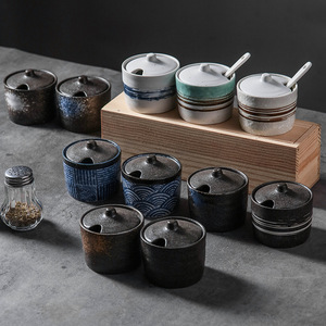 Ensemble de pots à condiments de style japonais pour restaurant, pots à condiments en céramique <span class=keywords><strong>vintage</strong></span>, pot à chili, pot à <span class=keywords><strong>sucre</strong></span>, boîte de rangement avec couvercle - Product Image 3