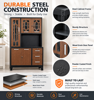 Armoire de rangement de cuisine en métal à 3 portes avec portes vitrées, tiroirs verrouillables, armoire de rangement autoportante