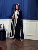 Abaya noire à capuche Hafizah avec dentelle blanche, robe musulmane de Dubaï, vente en gros, Kaftan Ramadan Aïd 2026, fournisseur d'usine, commande en gros