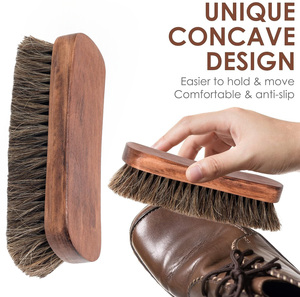 <span class=keywords><strong>Brosse</strong></span> à poils de cheval concave professionnelle Yuansheng pour chaussures et bottes - 100% poils naturels doux, écologique, manche en bois ergonomique - Product Image 3