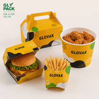 Ensemble d'emballages à emporter pour la restauration rapide biodégradables imprimés sur mesure, boîte à poulet frit, boîte à hamburger, boîte à frites, sac en papier, gobelet pour la livraison