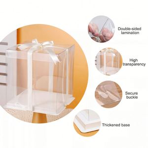 Square Clear PET Tall <b>Cake</b> <b>Box</b>, Fully Transparent Birthday <b>Cake</b> Packaging <b>Box</b> with White Cardboard Lid, Bakery Display <b>Gift</b> <b>Box</b> - Product Image 2