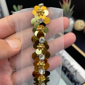 Thời trang tùy chỉnh đính cườm biên giới 3D <span class=keywords><strong>Acrylic</strong></span> Rhinestone sequin thêu Ribbon lưới ren TRIM cho hàng may mặc - Product Image 6