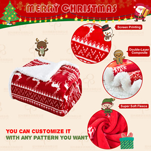 Manta polar Sherpa de franela con estampado de dibujos animados de Navidad personalizada gratis, manta de 2 capas para invierno - Product Image 2