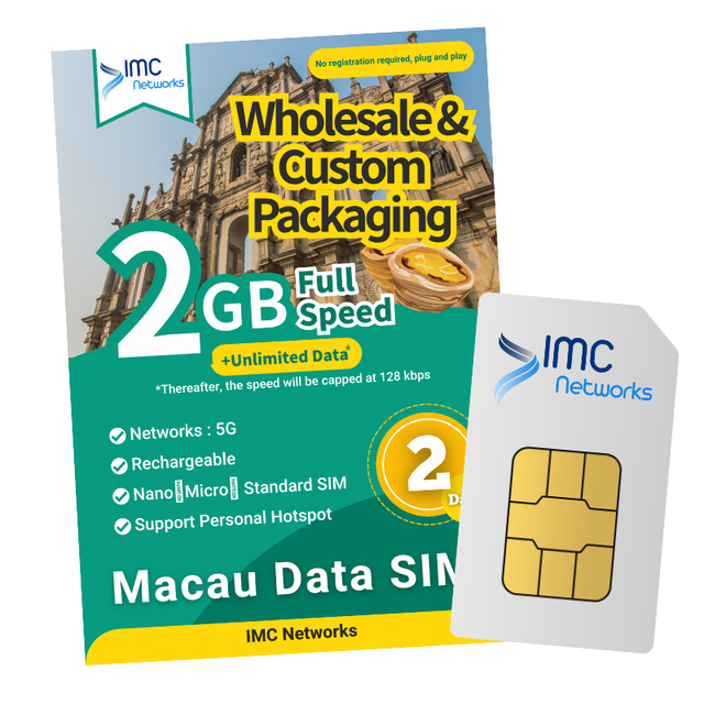 Bulk Price Macau 2 Days 2GB Unlimited Roaming 4G 5G CTM 3-in-1 SIM Card Nano/Standard/Mini/Micro Slots Custom Packaging