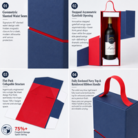 Boîte cadeau à vin pliable personnalisée, boîte à plat en carton couché avec poignée en ruban et couvercle à rabat