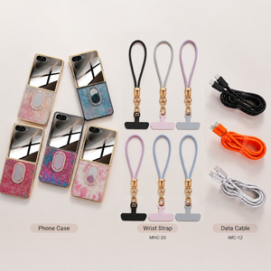 เคสโทรศัพท์พับได้ทันสมัยพร้อมขาตั้งแบบวงแหวนและสายดาต้าสำหรับ Galaxy Z Flip Series MHC-20 IMC-12 ชุดของขวัญ - Product Image 1