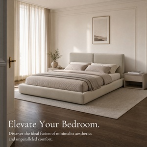 Cadre de <span class=keywords><strong>lit</strong></span> en cuir rembourré de luxe minimaliste, <span class=keywords><strong>lit</strong></span> plateforme moderne en tissu sur mesure pour chambre principale, vente en gros - Product Image 1