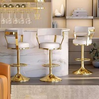 Tabourets de bar pivotants modernes de luxe en velours blanc, réglables, avec base dorée en acier inoxydable, pour comptoir et îlot de cuisine, vente en gros