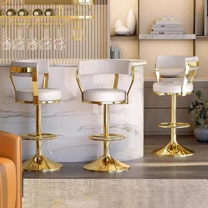Tabourets de bar pivotants modernes de luxe en velours <span class=keywords><strong>blanc</strong></span>, réglables, avec base dorée en acier inoxydable, pour comptoir et îlot de cuisine, vente en gros - Product Image 3