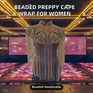 Cape d'épaule en polyester à franges dorées de luxe, brodée à la main, boléro de soirée et chandni de fête, export - Product Image 2