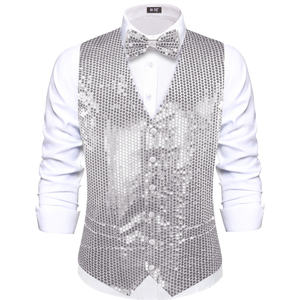 Gilet hhi-Tie da uomo Slim Fit con paillettes e scollo a V lucido abito da festa di Natale gilet gilet alla moda - Product Image 2