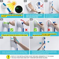 2 Packs de poignées de douche de 12/16 pouces Barres d'appui pour salles de bain Poignée d'assistance de sécurité pour handicapés Personnes âgées Carreaux de verre Plastique dur
