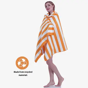 Recycled Hot Sale Sand Free Soft Cabana Custom Printed Microfibre Striped Beach Towel With Mesh Bag