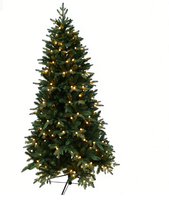Sapin de Noël artificiel pré-éclairé en pin, 1,8-2,4 m, aiguilles en PVC+PE denses, lumières LED multicolores, support métallique robuste, ignifuge