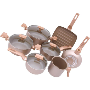 7 Piece With Glass Lids Wood Handles Oven Safe Modern Design For Gas Ceramic Non-Stick <b>Cookware</b> <b>Set</b> - Product Image 5