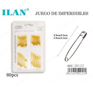 Spille di Sicurezza Assortite Dorate 80 Pezzi 2.8cm 3.2cm 3.8cm 4.4cm per Cucito e Artigianato - Product Image 1