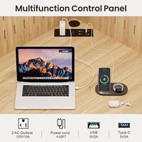 Bureau d'angle simple avec étagères, éclairage LED de lecture, 2 prises CA, port de charge USB Type-C, en bois d'ingénierie