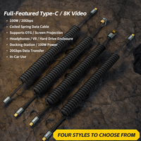 Cable USB de Alta Velocidad de 20 Gbps, 8K 60 Hz, En Espiral, PD de 100 W, Carga Rápida, Ángulo Recto, Tipo C, USB 3.2 Gen2, Cable de Datos con Todas las Funciones