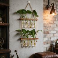 Nouveau style de terrarium suspendu en verre transparent à double étage pour la décoration intérieure, vases hydroponiques en verre et en cristal, vase mural en tube à essai