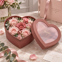 Scatola Regalo Rigida con Coperchio e Base in Cartone Testurizzato, Logo Stampato, Finestra a Forma di Cuore per Confezione Fiori, Vendita all'Ingrosso