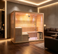 Sauna traditionnel familial de luxe pour 4 à 6 personnes, grande taille, avec mur en sel de l'Himalaya, porte entièrement vitrée, pour spa bien-être